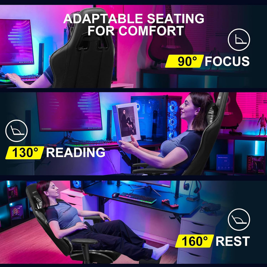 GTPLAYER Gaming Chair with Footrest, Ergonomic Computer Game Desk Chair, Reclining Gaming Chair Seat Height Adjustment, Swivel Rocker with Headrest and Lumbar (Camouflage)