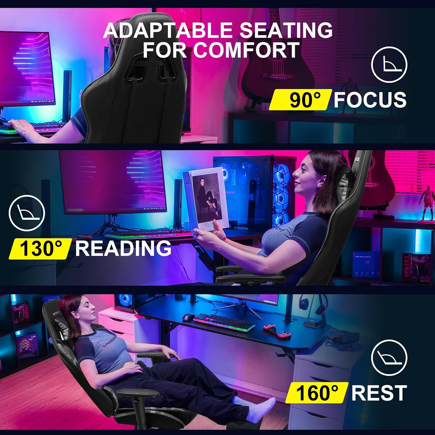 GTPLAYER Gaming Chair with Footrest, Ergonomic Computer Game Desk Chair, Reclining Gaming Chair Seat Height Adjustment, Swivel Rocker with Headrest and Lumbar (Camouflage)