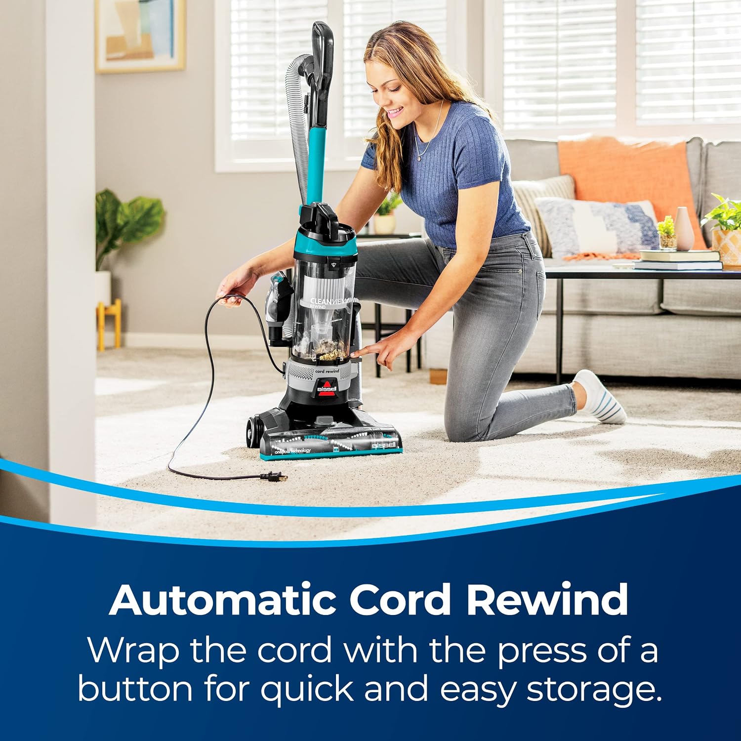 Bissell CleanView Rewind Pet Bagless Vacuum with Automatic Cord Rewind, Active Extension Wand for Hard-to-Reach Areas, Powerful Suction & Multi-Surface Cleaning, 3534