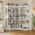 70.1' Large Corner Cabinet with Glass Doors,4 Tiers L-Shaped Storage Cabinet with 12 Shelves & Top Guard Rail，Corner Bookshelf for Living Room, Home Office, White