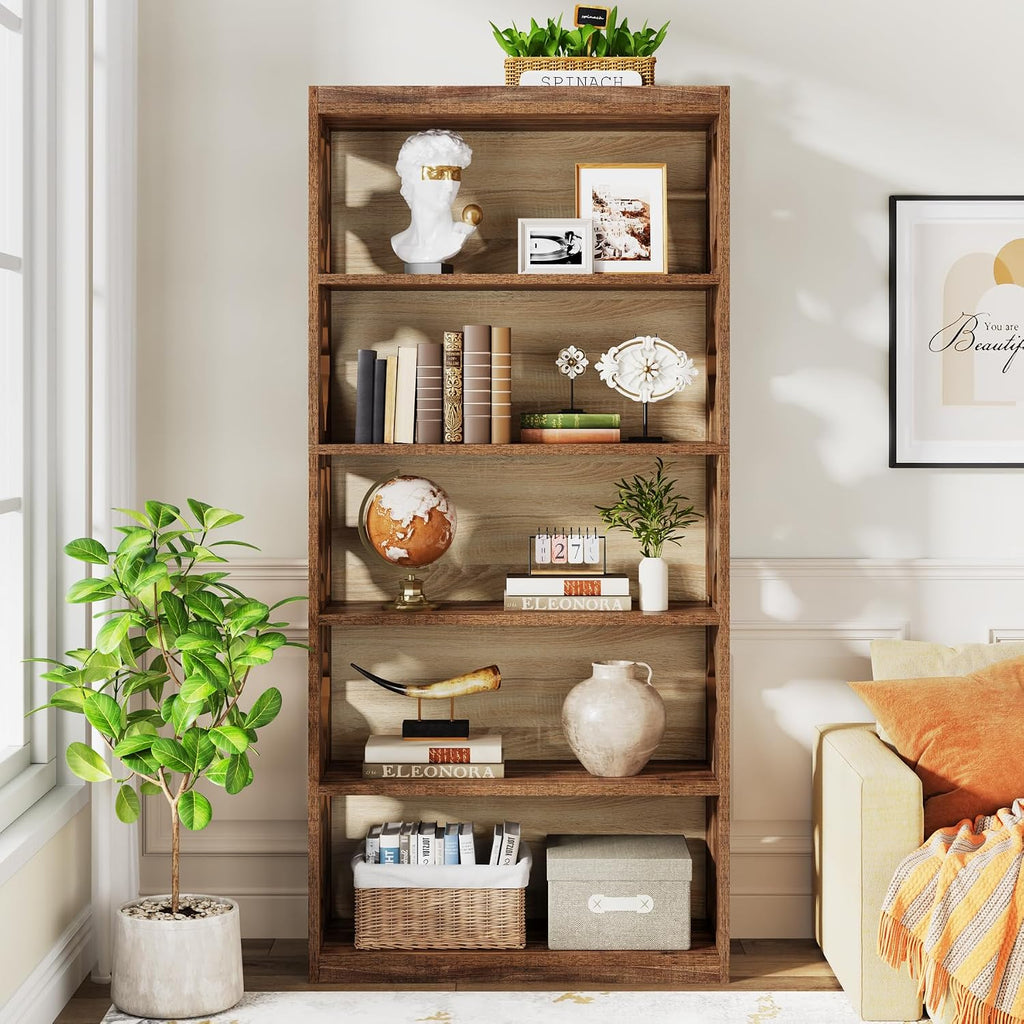 Tribesigns 6-Tier Bookcase, 70-Inch Tall Freestanding Bookshelf with Storage Shelves, Open Bookcase Wood Display Shelving Unit for Living Room Bedroom, 2PCS