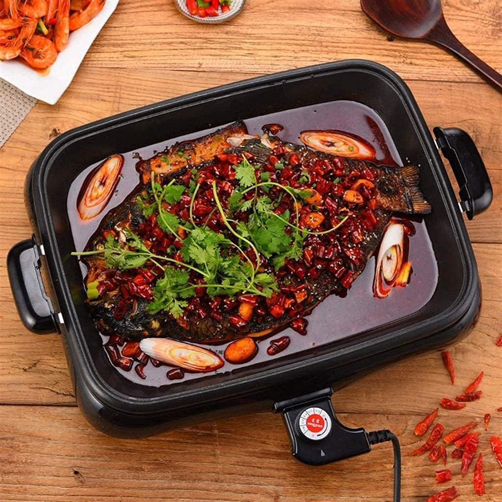 Electric Grill Indoor Household Multi-Function Grilled Fish Plate Barbecue Hot Pot Grilled Fish Oven Electric Tray Commercial Rectangular Smokeless Pan,Portable Nonstick Griddle