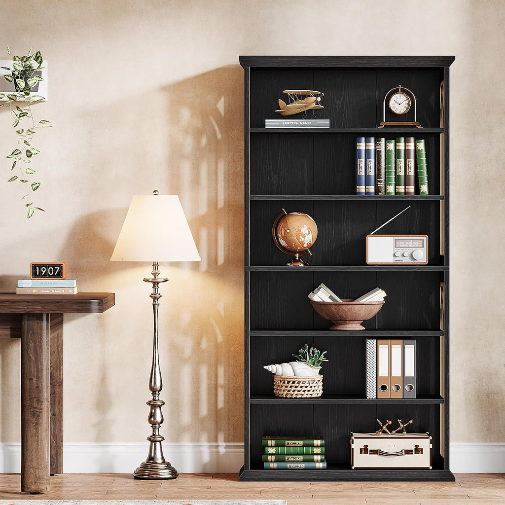 Tribesigns 6-Tier Bookshelf, 75-Inch Tall Bookcase, Large Bookshelves and Bookcases Freestanding Display Shelves, Wood Book Shelf for Living Room, Home Office, Bedroom, Black (2Packs)