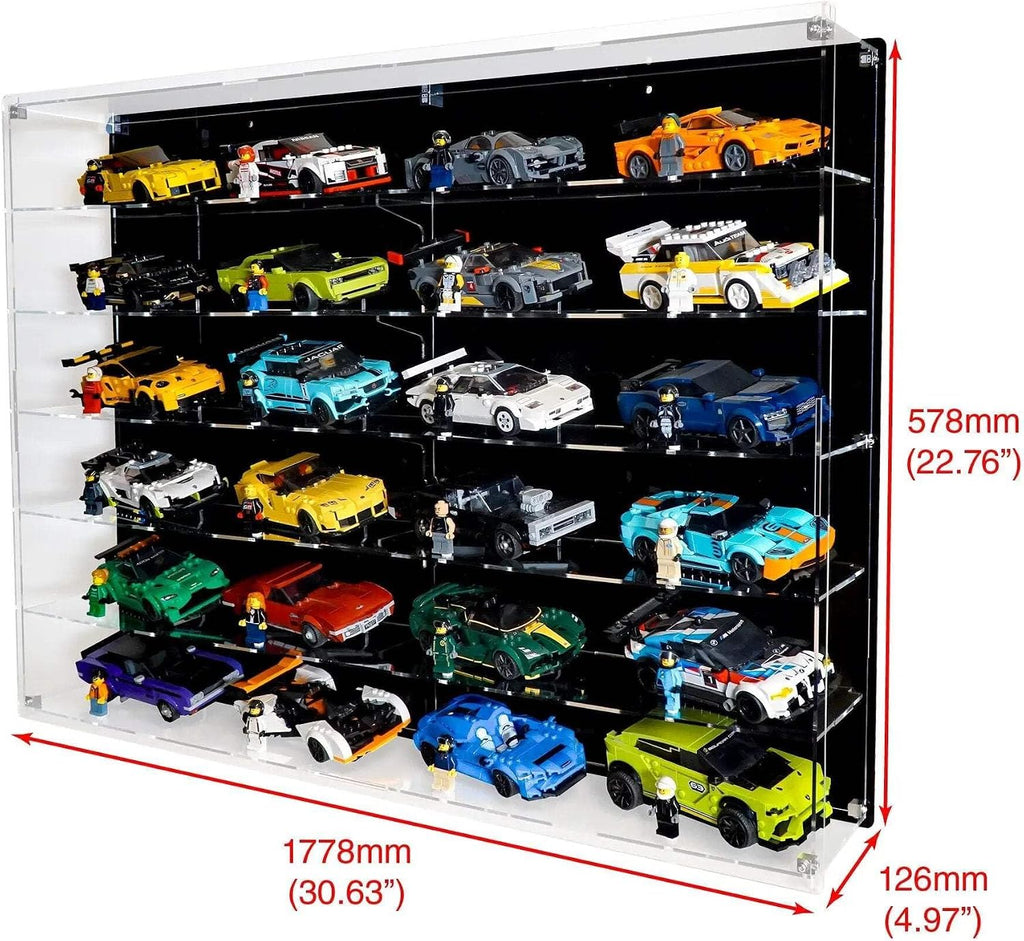 Wall-Mount Display Case Compatible with 24 LEGO Speed Champions Cars – Multi-Tier Collection Showcase – Sets Not Included