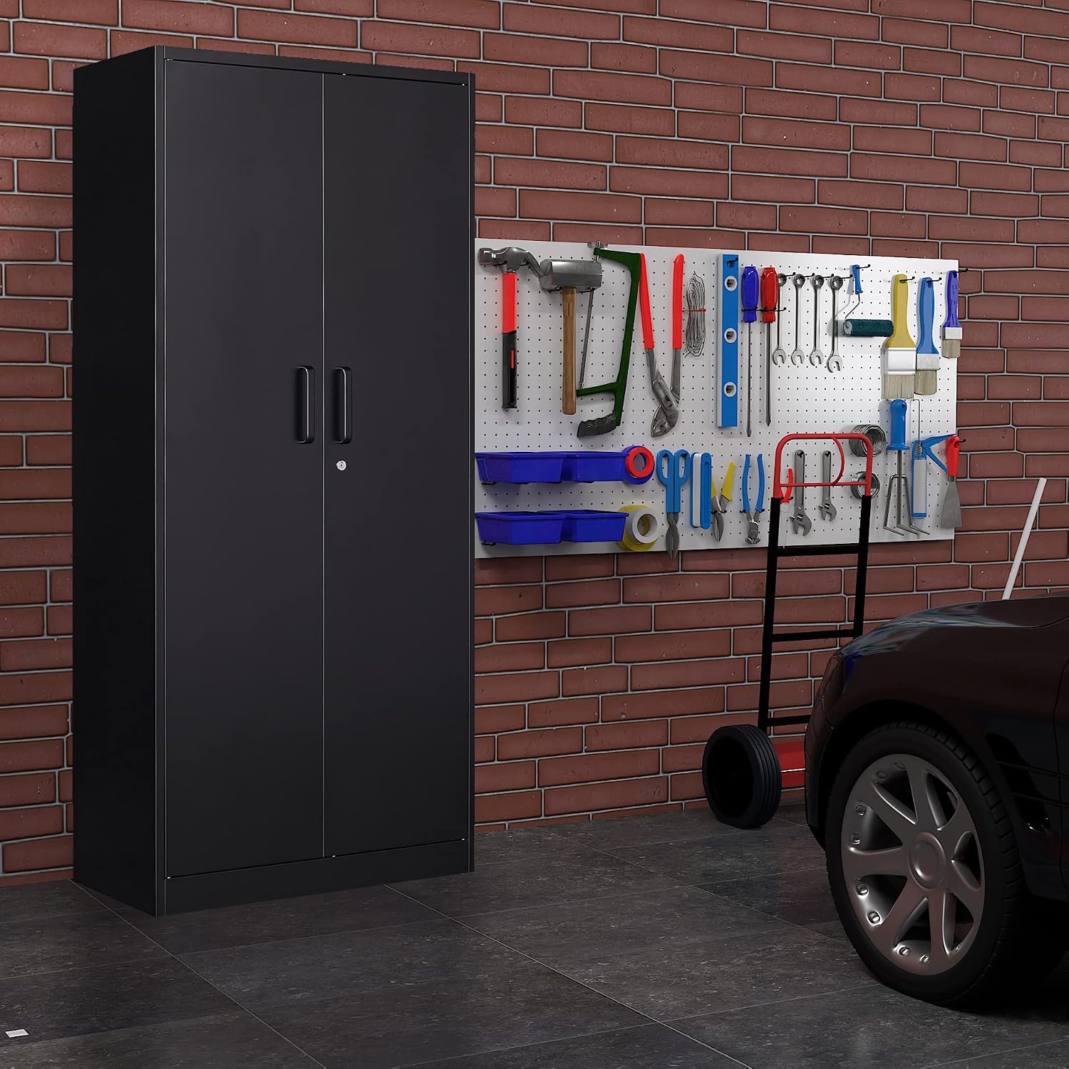 72' Tall Metal Storage Locking Cabinet With 2 Doors and 4 Adjustable Shelves for Home, School, Gym, Garage Storage