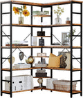 IRONCK Industrial Bookcases and Bookshelves, 5-Tiers Corner Bookcase with Curved Panels, L Shaped Shelf with Metal Frame for Open Storage for Living Room Home Office, Vintage Brown