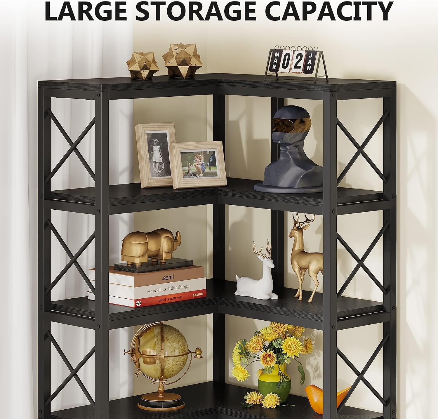 LITTLE TREE 79 inches Tall Bookshelf Bookcase, 7-Tier Corner Book Shelf, Modern Freestanding Open Book Shelves, Black Shelving Unit Display Shelf for Living Room