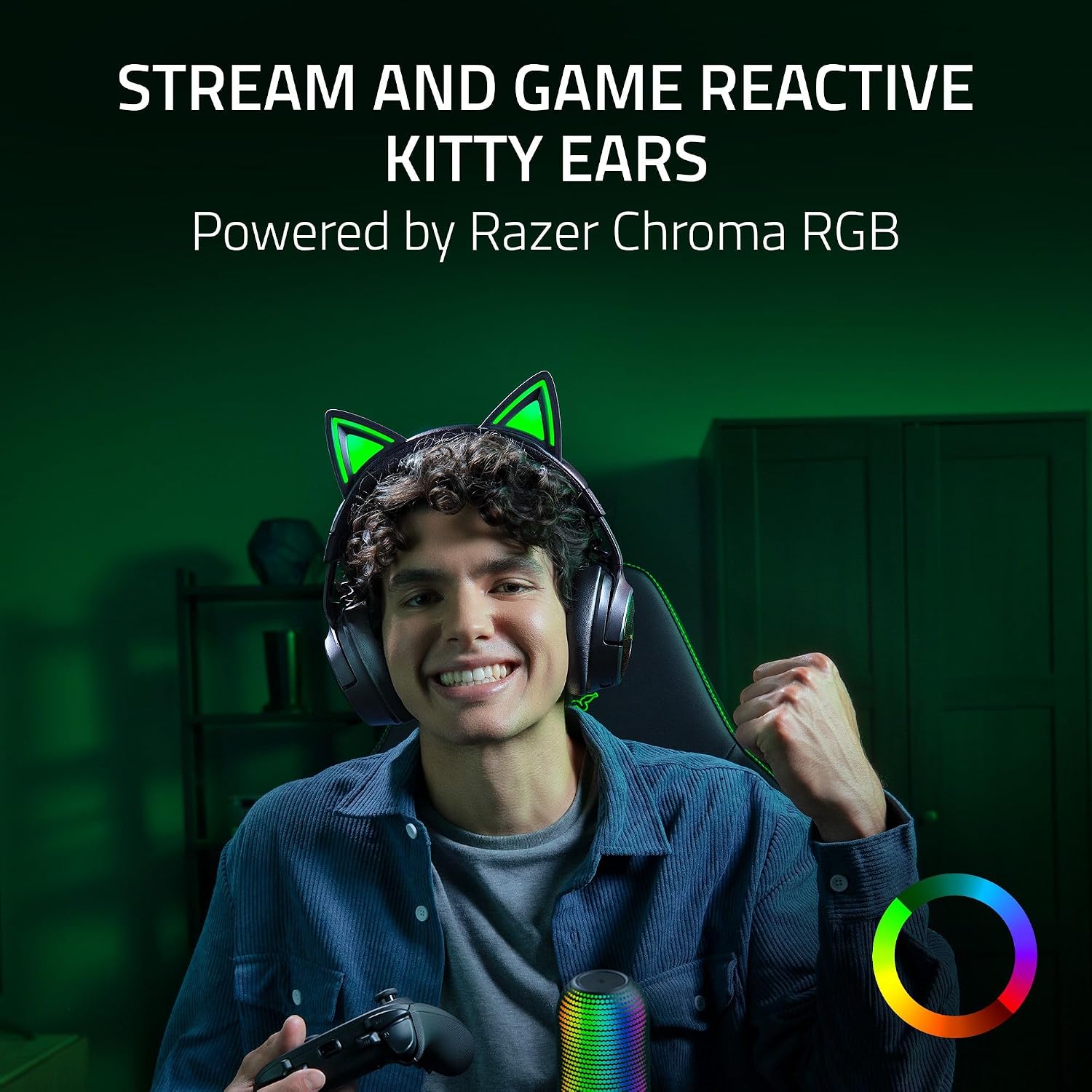 Razer Kraken Kitty V3 Pro Wireless RGB Gaming Headset: Chroma RGB Kitty Ears - 2.4 GHz, Bluetooth 5.3, USB A - Super Wideband Mic - 40mm Drivers - THX Spatial Audio - Comfortable Ear Cushions - Black