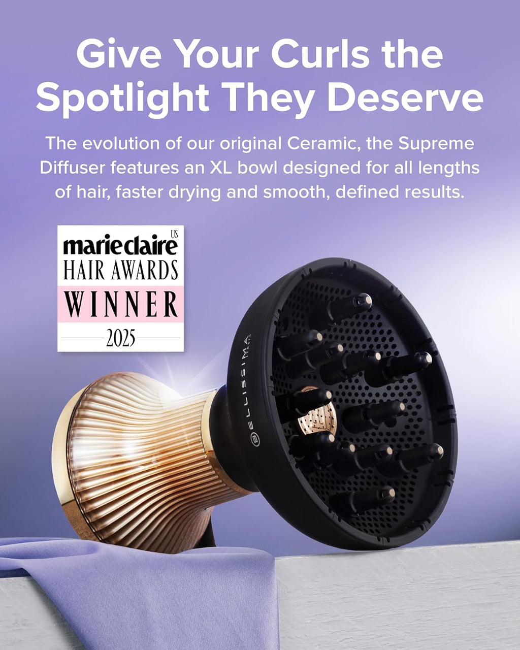 Bellissima Diffon Supreme Diffuser & Curly Hair Dryer - XL Diffuser for Long Waves, Curls, Coils - Cool Button - Anti-Frizz Technology