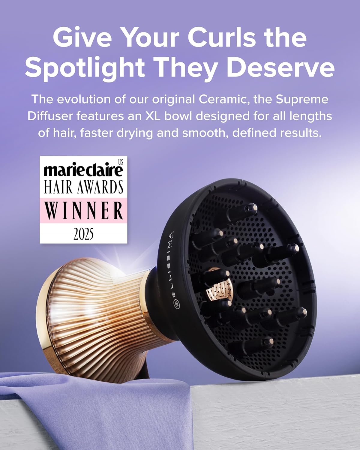 Bellissima Diffon Supreme Diffuser & Curly Hair Dryer - XL Diffuser for Long Waves, Curls, Coils - Cool Button - Anti-Frizz Technology