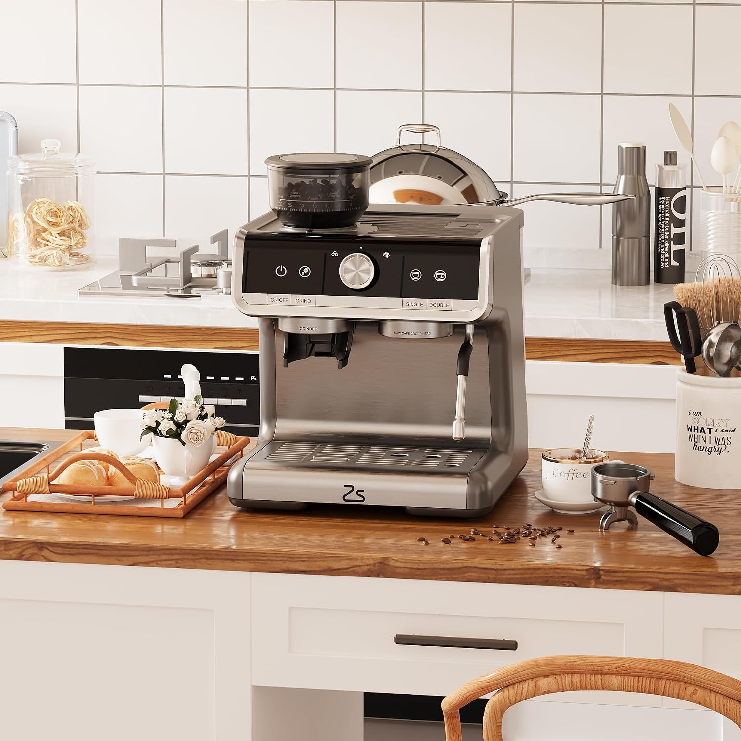 20 Bar Semi-Automatic Espresso Machine with Built-In Coffee Grinder and Milk Frother, Home Barista Coffee Maker for Cappuccino Latte Macchiato, Ideal Gift for Mom and Dad