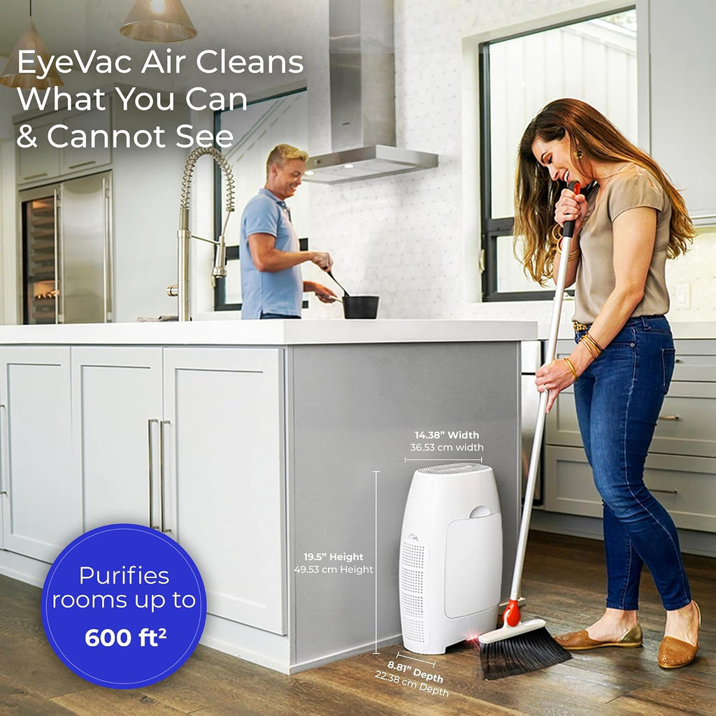 EyeVac Air 2-in-1 HEPA Air Purifier & Touchless Vacuum Automatic Dustpan - Ultra Fast & Powerful - Covers 600 Sq ft - Corded Canister Vacuum, Bagless, Automatic Sensors, 1000 Watt (White/White)