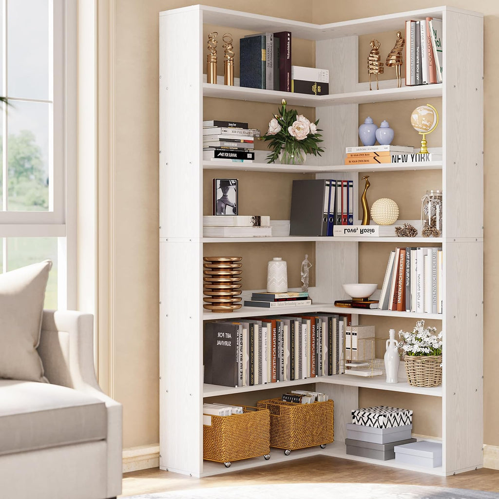 IRONCK Bookshelves 6 Tiers with Baffles Industrial Large Corner Etagere Bookcase Storage Display Rack for Living Room Home Office