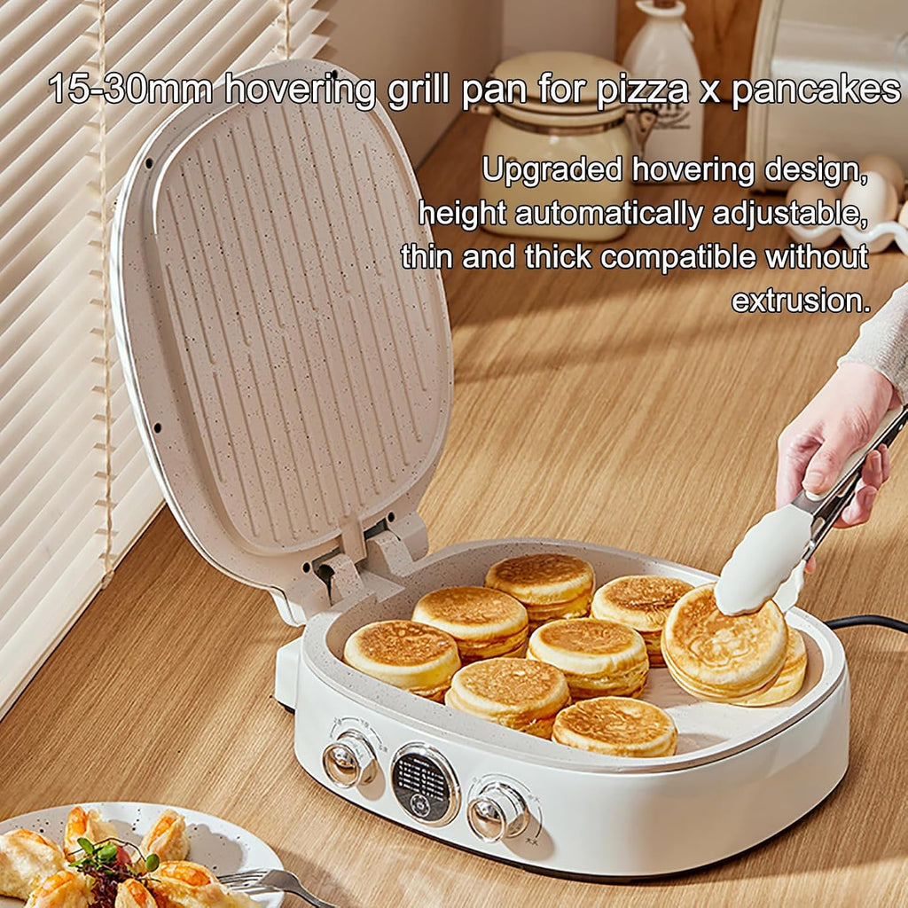 Stainless Steel Griddler, Electric Contact Grill,1400W Adjustable Temp Contro Electric Grill with Ceramic Non-Stick Coating Plate, Opens 180 Degrees, for Any Type or Size of Food