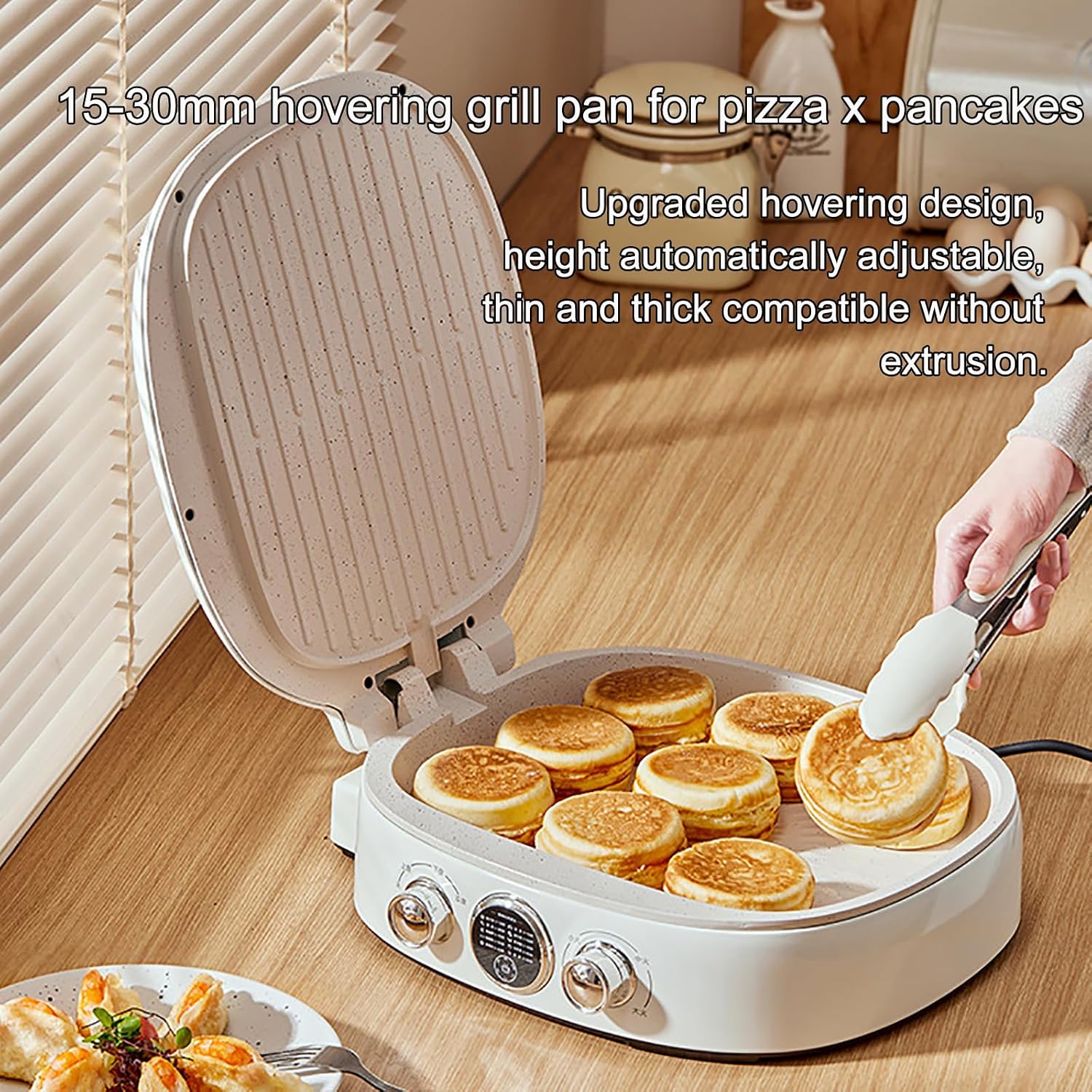 Stainless Steel Griddler, Electric Contact Grill,1400W Adjustable Temp Contro Electric Grill with Ceramic Non-Stick Coating Plate, Opens 180 Degrees, for Any Type or Size of Food