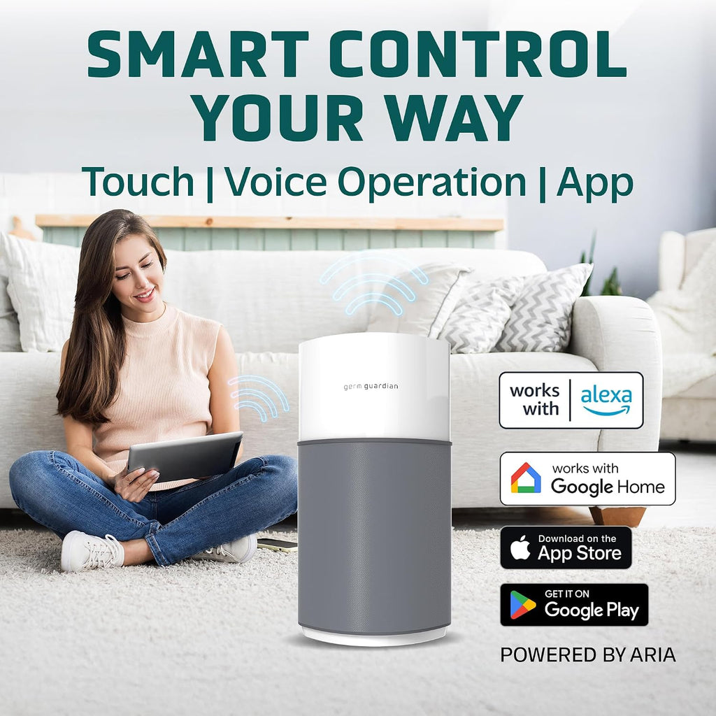 GermGuardian AirSafe XL Smart Air Purifier for Home 360° True HEPA Filter, WiFi and App Enabled, Air Quality Monitor, Large Rooms Up to 1680 Sq Ft, For Smoke, Dust, Pet Dander, Gray/White, AP3250