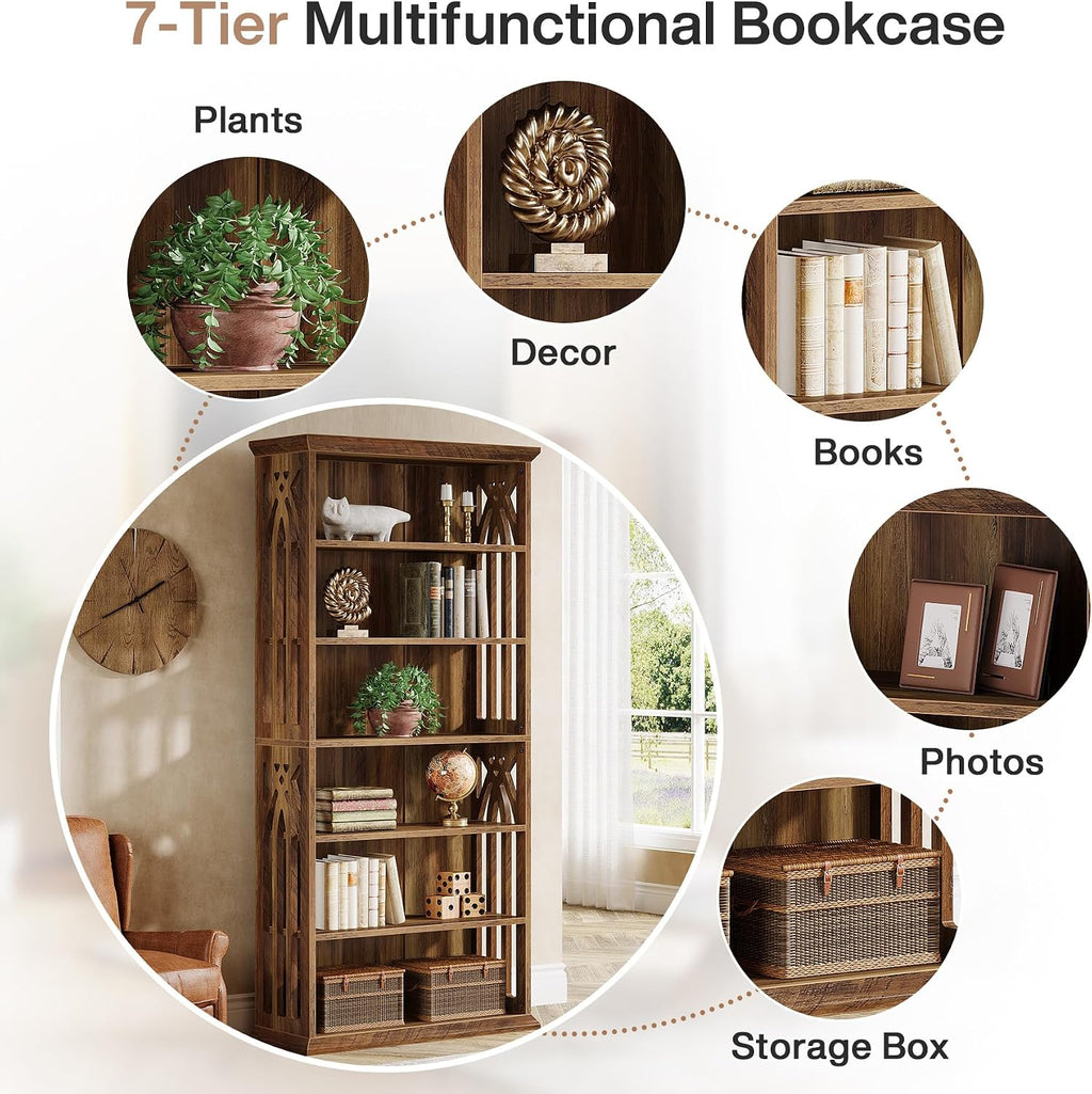 Tribesigns 6-Tier Bookshelf, 75-Inch Tall Bookcase, Large Bookshelves and Bookcases Freestanding Display Shelves, Wood Book Shelf for Living Room, Home Office, Bedroom, Brown