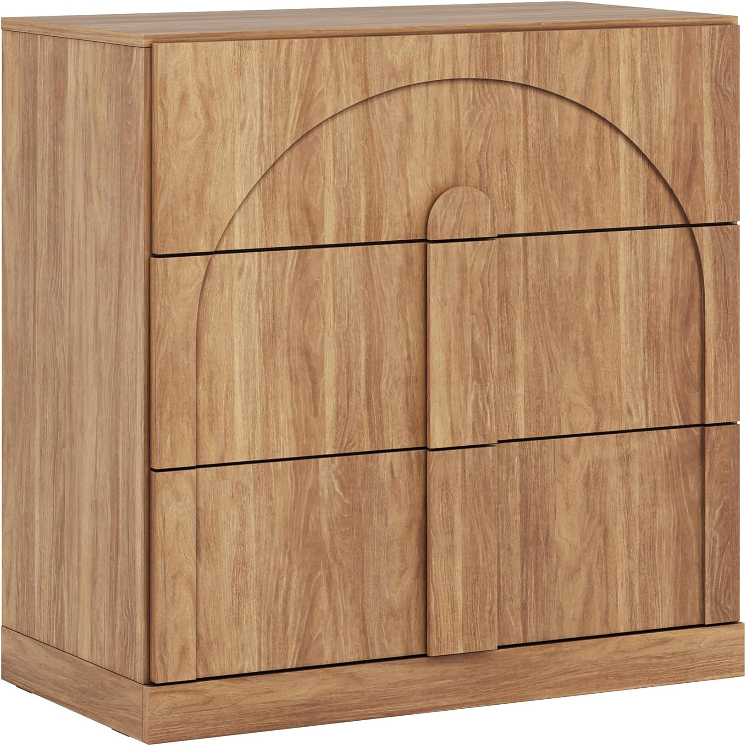 BELLEZE Sideboard Cabinet with 3 Drawers, Modern Wood Buffet Cabinet with Arc Design, Large Fluted Sideboard with Storage for Dining Room Living Room Entryway, Camel