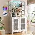 Aheaplus Bar Cabinet with Power Outlets, 67' Tall Wine Bar Cabinet Liquor Cabinet with LED Lights and Glass Holder, Coffee Bar Station for Living Room, Microwave Stand Bakers Rack Cabinet, White