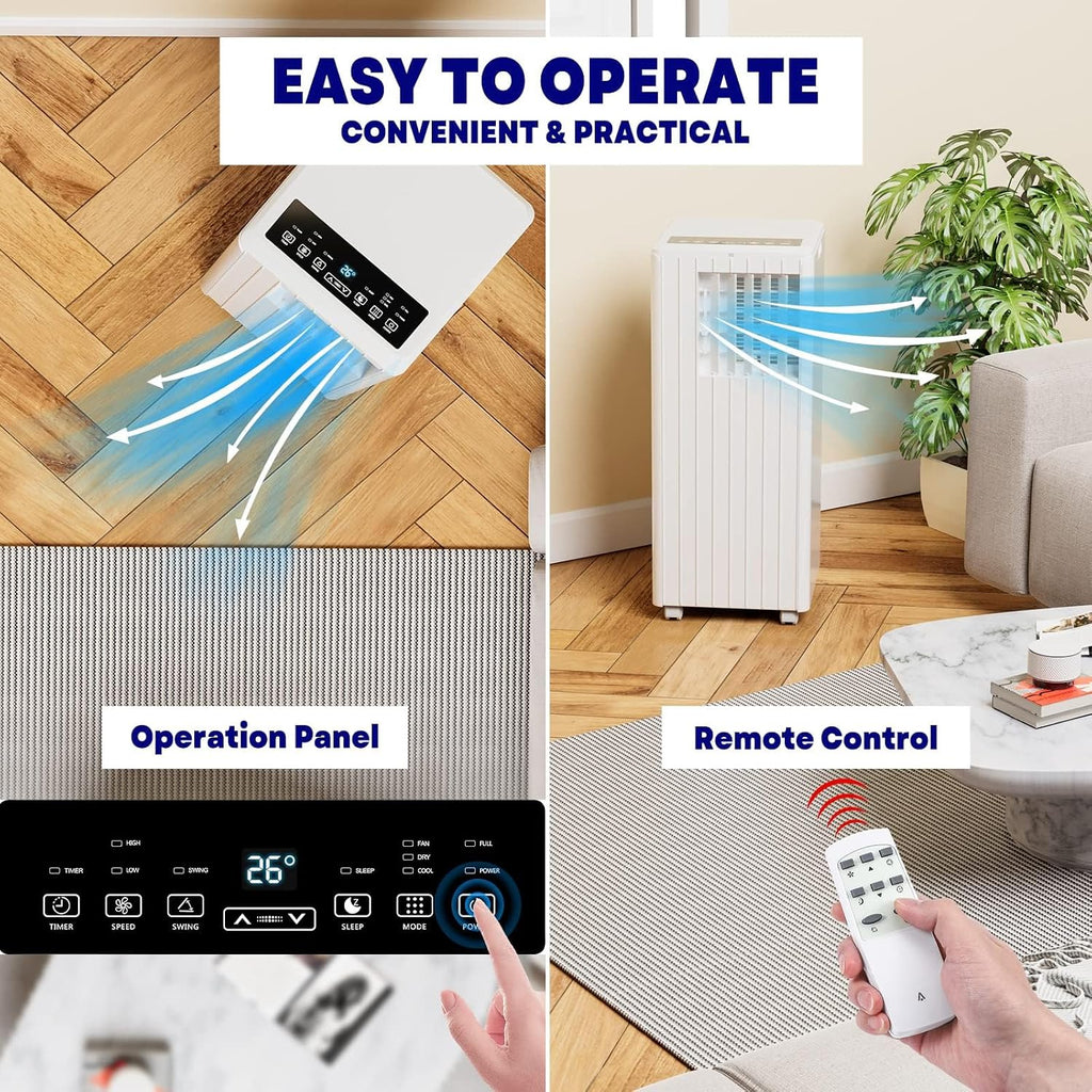 8,000 BTU Portable Air Conditioner, 3-1 AC Unit with Dehumidifier, Fan, Sleep Modes for Rooms Up to 350 Sq, Quiet Portable Cooling AC with Remote Control & 24H Timer for Bedroom, Apartments