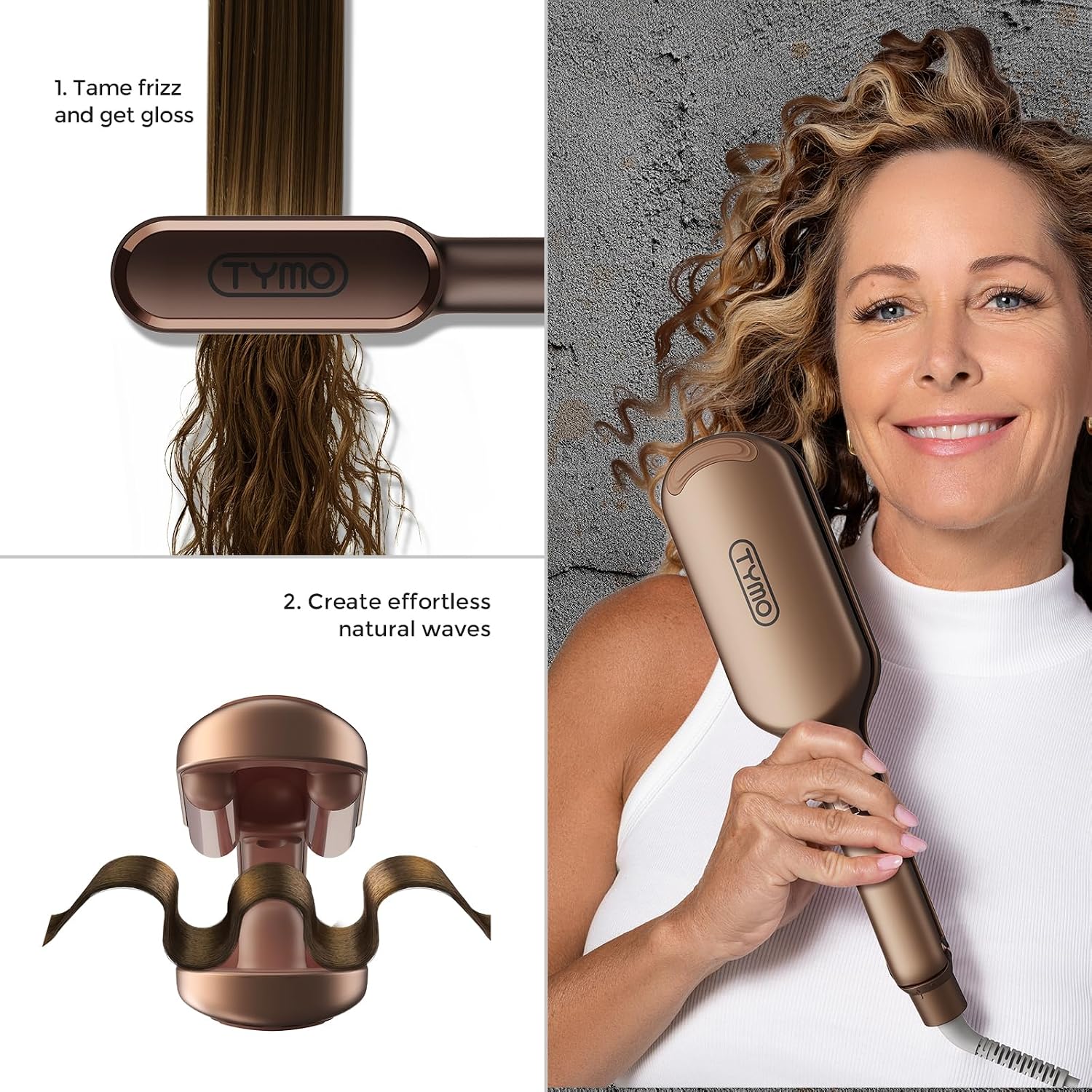 TYMO Limited Edition Styling Set - Include TYMO ROVY Hair Crimper Wave Curling Iron & Ring Plus Straightener Brush & STYLUX Thermal Brush, 3 in 1 Ionic Hair Curler Tool Set for Women