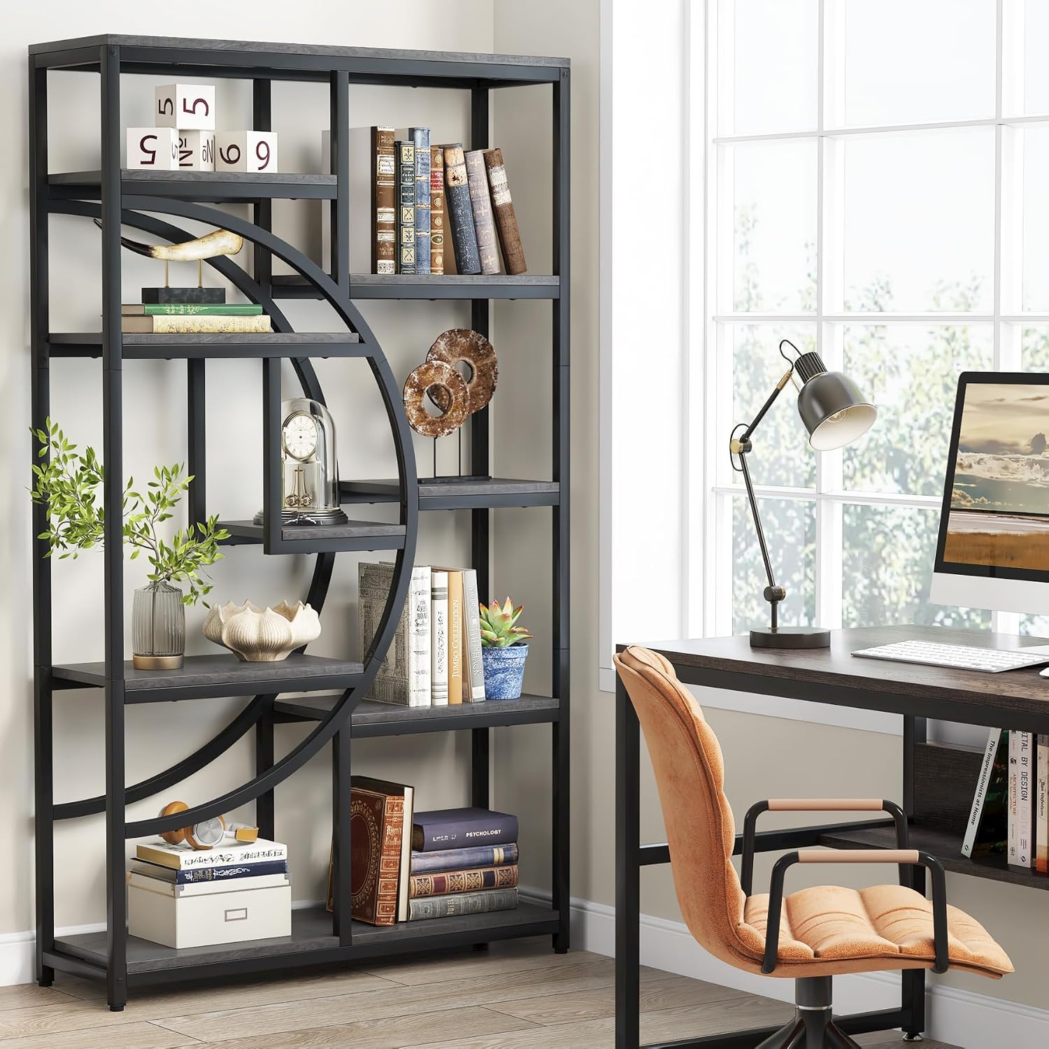 Tribesigns Bookshelf Industrial 5 Tier Etagere Bookcase, Freestanding Tall Bookshelves Display Shelf Storage Organizer with 9-Open Storage Shelf for Living Room, Bedroom