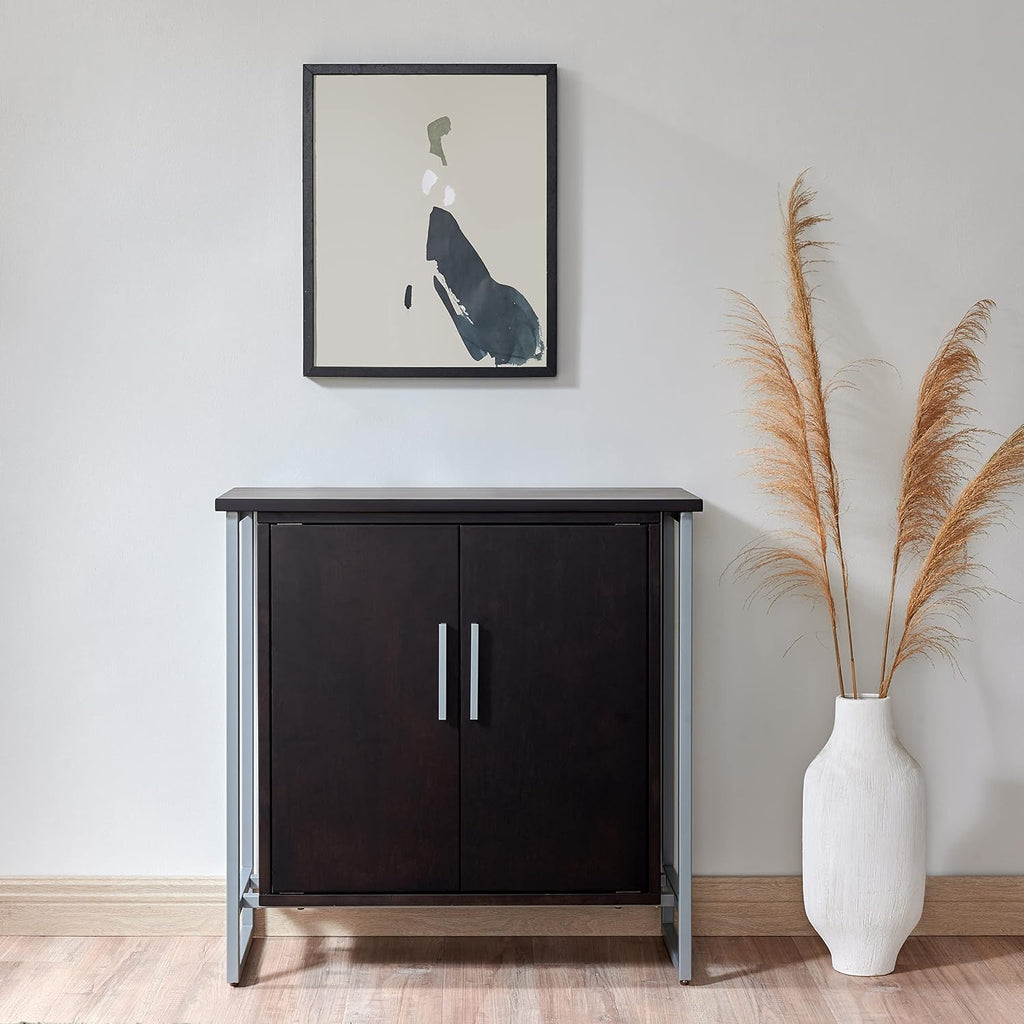Leick Home 10140-BLKNK Talia Mixed Metal and Wood Foyer Cabinet with Adjustable Shelf for Entryway, Hallway, Bedroom, Living Room, Black/Satin Nickel