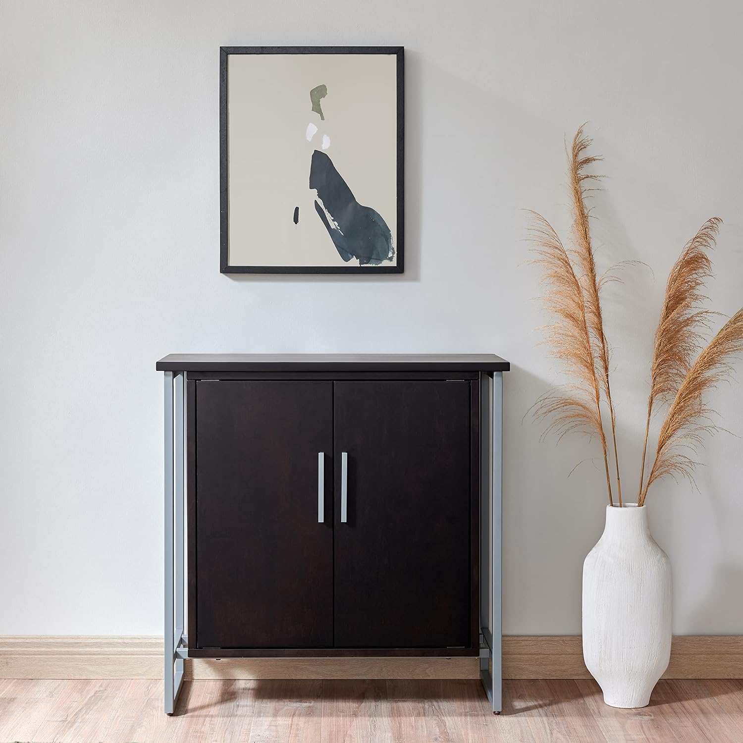 Leick Home 10140-BLKNK Talia Mixed Metal and Wood Foyer Cabinet with Adjustable Shelf for Entryway, Hallway, Bedroom, Living Room, Black/Satin Nickel