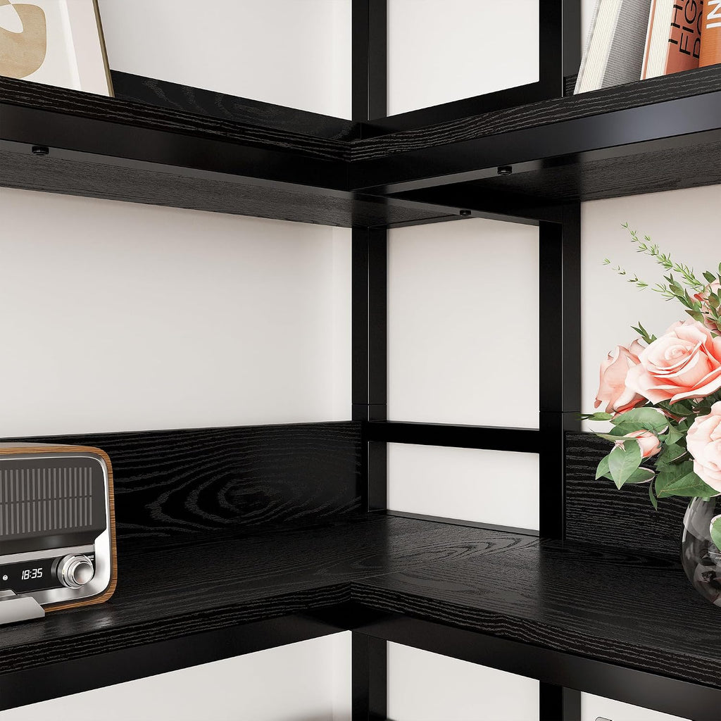 IRONCK Corner Bookshelf 6 Tiers, Industrial Corner Bookcase with Baffles Etagere, L Shaped Bookshelves with Metal Frame, Corner Shelf Storage Rack for Living Room Home Office