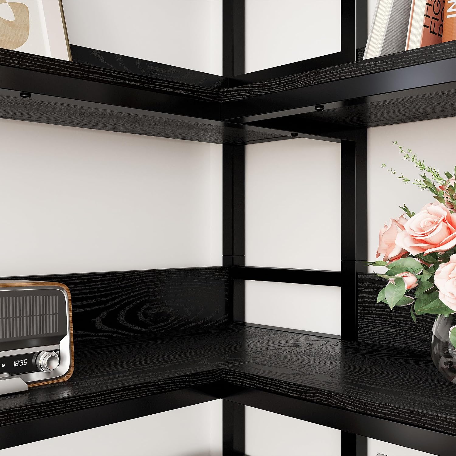 IRONCK Corner Bookshelf 6 Tiers, Industrial Corner Bookcase with Baffles Etagere, L Shaped Bookshelves with Metal Frame, Corner Shelf Storage Rack for Living Room Home Office