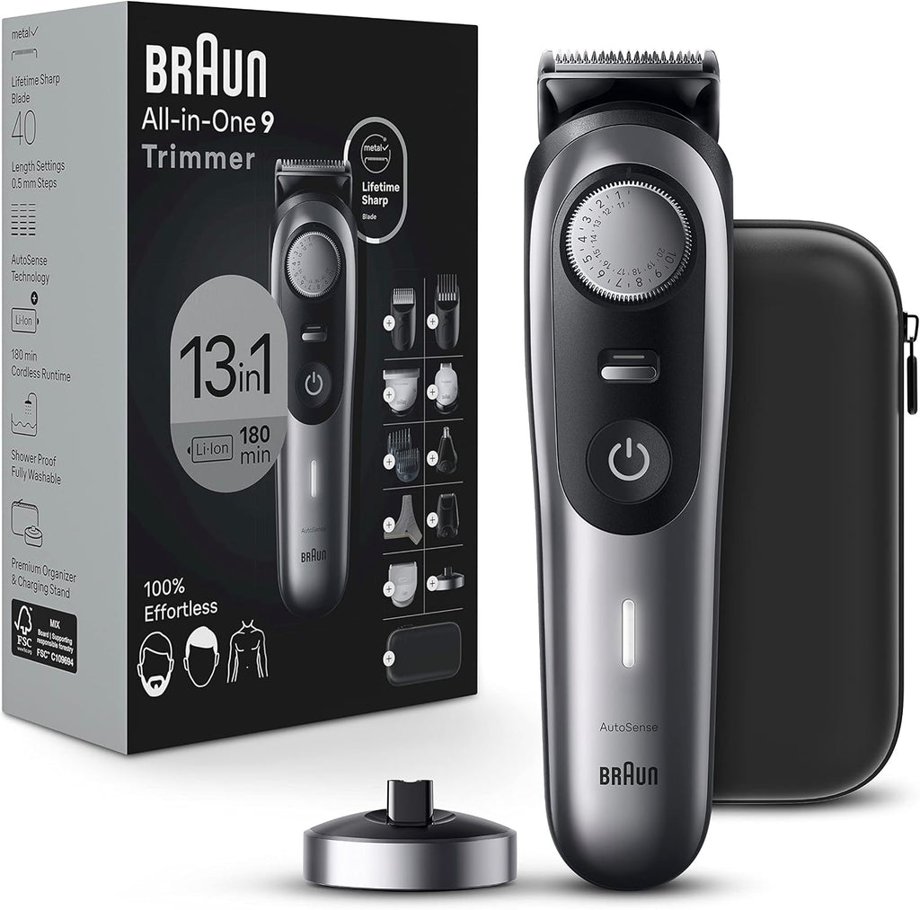 Braun Series 9 All-in-One Multi Grooming Kit for Men, 13-in-1 Beard Trimmer, Body Groomer, Hair Clipper and Manscaping for Face & Body, 9440