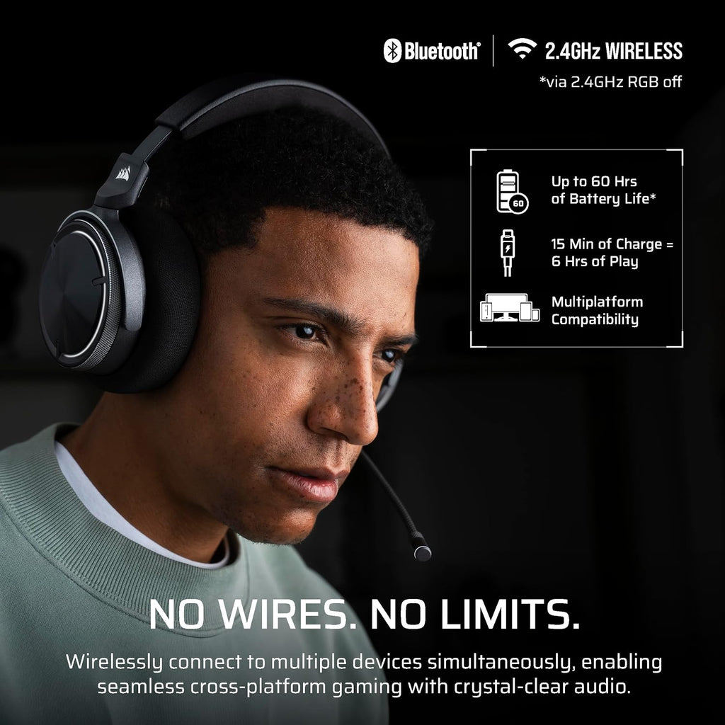 Corsair Virtuoso MAX Wireless Gaming Headset – Dolby Atmos, Active Noise Cancelling, Sonarworks SoundID, Simultaneous 2.4GHz Wireless & Bluetooth, 50mm Graphene Drivers, PC, Mac, PS5/PS4 – Carbon
