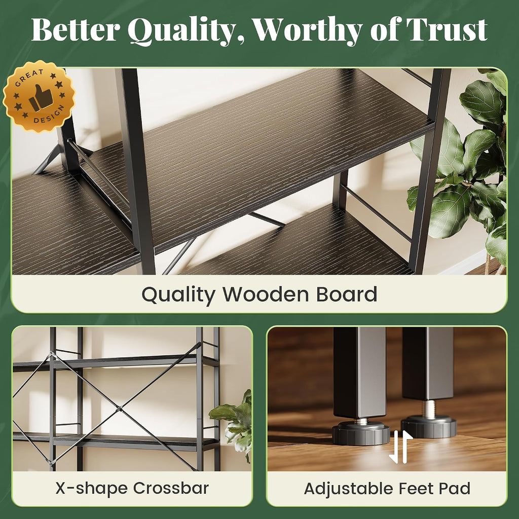 Huuger 6 Tier Bookshelf, L Shaped Corner Bookshelf with Open Shelves, 49.4 Inch Straight Wide Bookcase with Metal Frame and Wooden Board, Adjustable Feet, Black