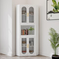GAIOUS 63.6' Farmhouse Corner Cabinet, Tall Metal Pantry Storage Cabinet with 4 Acrylic Glass Doors & 1 Open Bar Shelf, Corner Cupboard for Kitchen Bathroom Living Room Bedroom Hallways (White)