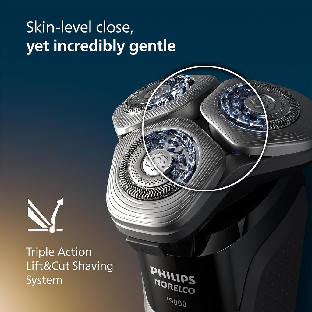 Philips Norelco Shaver i9000, Wet & Dry Electric Shaver, Ink Black, SenseIQ Technology, Triple Lift & Cut System, 360 Rotating Dual SteelPrecision Precision Blades, Nose Trimmer, Model X9000/90