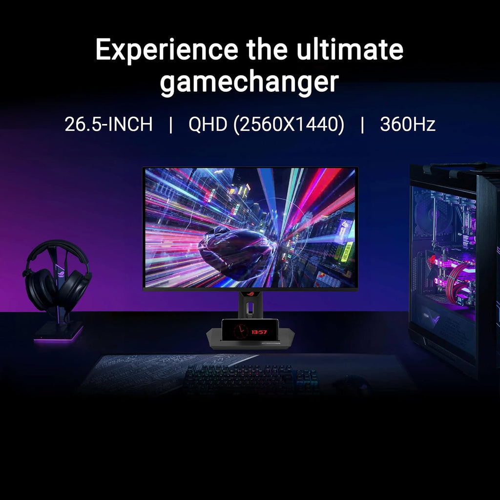 ASUS ROG Strix 26.5' 1440P QD-OLED Gaming Monitor (XG27ACDNG) -QHD (2560x1440), 360Hz, 0.03ms, Custom Heatsink, OLED Care+, G-SYNC Compatible, 99% DCI-P3, DisplayWidget, AI Gaming, 3yr Warranty
