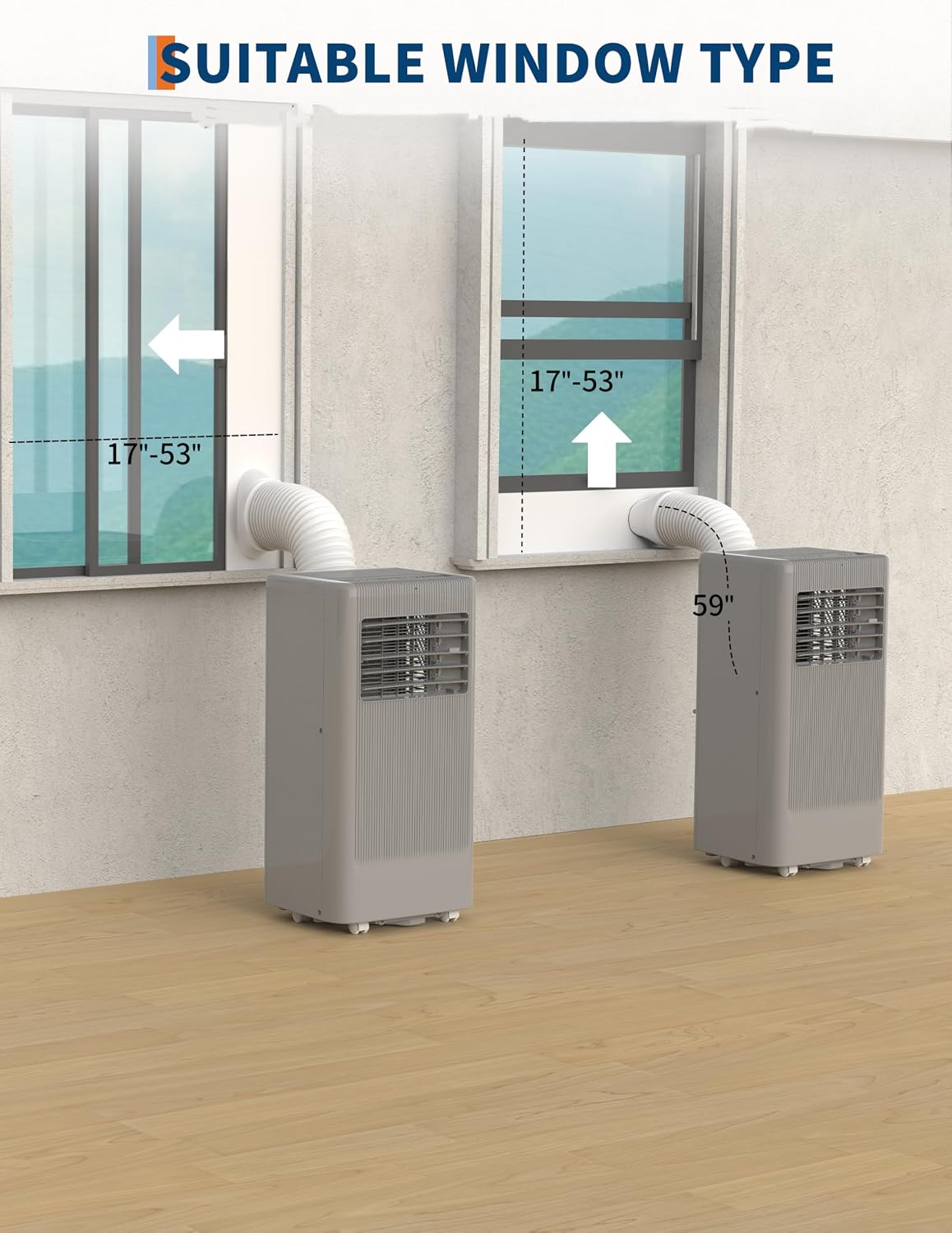 8000 BTU Portable Air Conditioner - Portable AC Unit for Bedroom up to 350 Sq. Ft, Cooling, Fan & Dehumidifier, Floor Standing Air Conditioner, 24H Timer, Window Kit Included, Black&Grey Top Cover