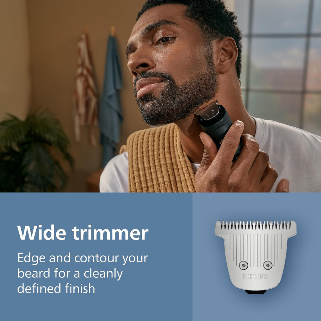 Norelco Philips Beard Trimmer 7000 Series, 100% Waterproof Trimmer for Men, 40 Lock-in Hair Length Settings, BeardSense Power Adaptability, Detail & T-Blade Trimmer Heads, Charging Stand, BT7670/40