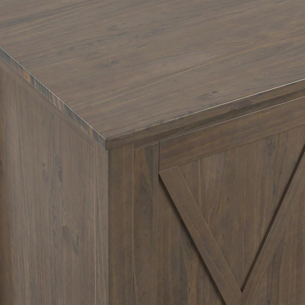 SIMPLIHOME Ela Solid Wood and Pine 54 inch x 18 inch Rectangle Transitional Sideboard with Wine Storage in Smoky Brown for The Dining Room and Kitchen