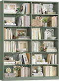 FACBOTALL Bookshelf and Bookcase, 6-Tier Double Wide Bookshelves, Freestanding Display Storage Shelves, Tall Bookcases for Home Decor Bedroom, Living Room, Home Office, Green