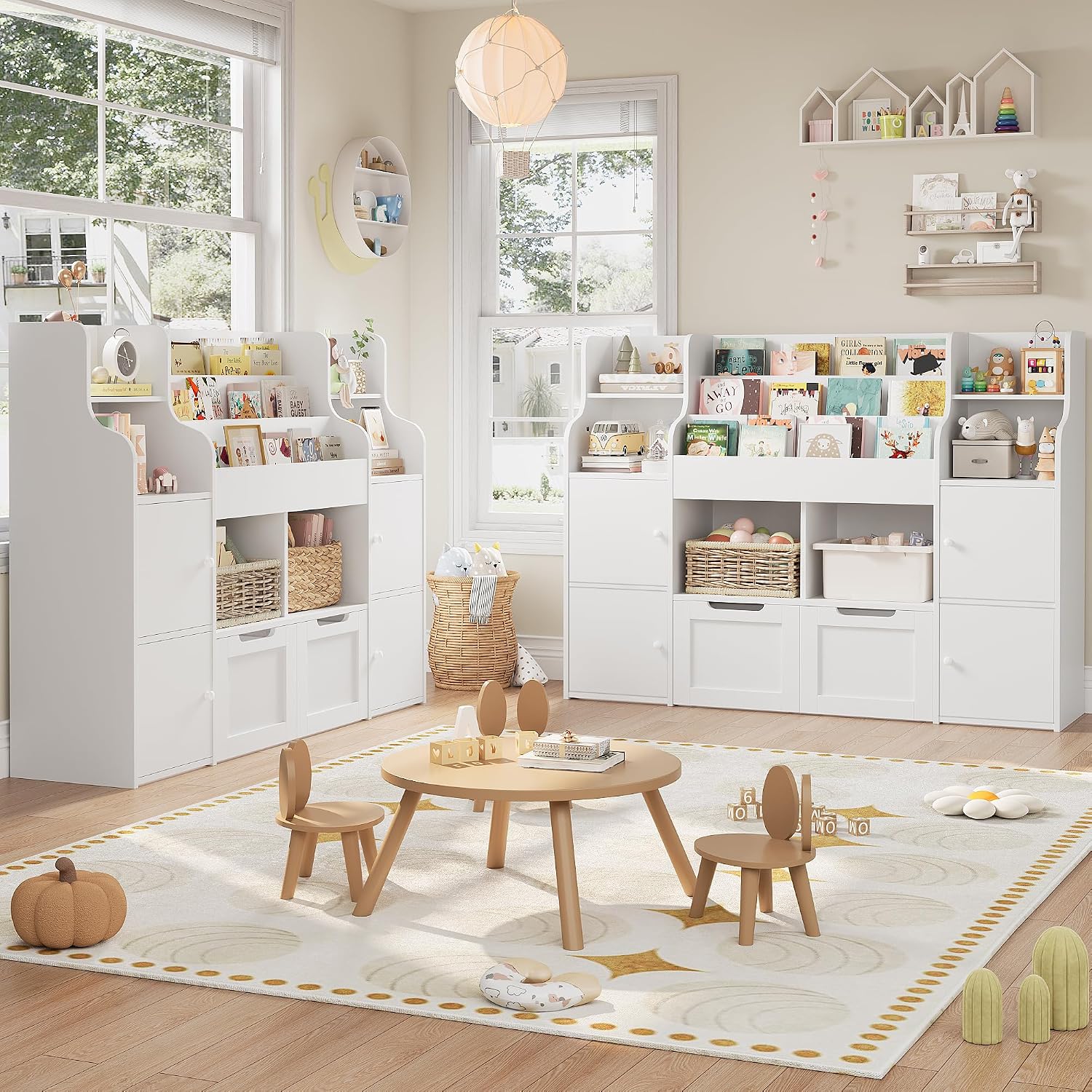 FINETONES Toy Storage Organizer, Large Toy Organizers and Storage with 8 Storage Cubbies and 2 Movable Drawers, Toy Shelf Organizer with 4 Display Shelves, 3-Tier Kids Bookshelf and Toy Storage