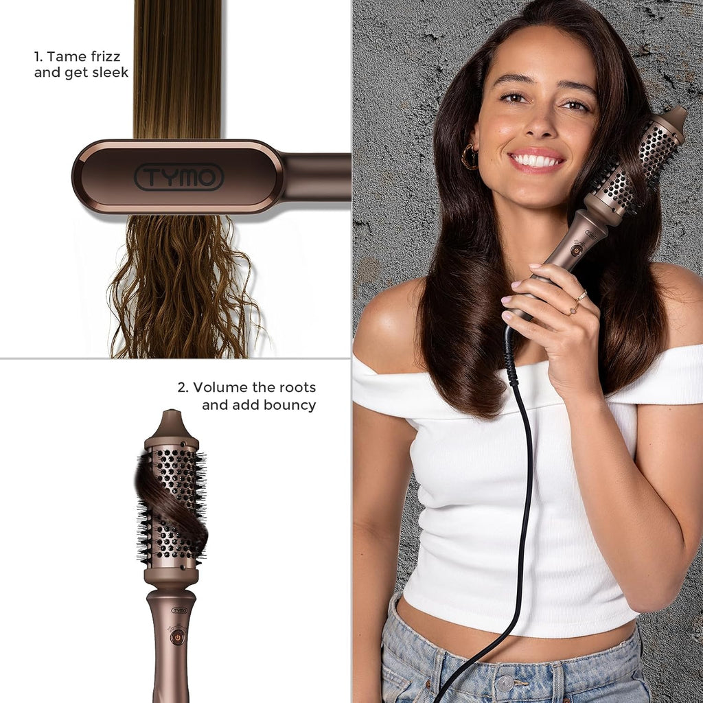 TYMO Limited Edition Styling Set - Include TYMO ROVY Hair Crimper Wave Curling Iron & Ring Plus Straightener Brush & STYLUX Thermal Brush, 3 in 1 Ionic Hair Curler Tool Set for Women
