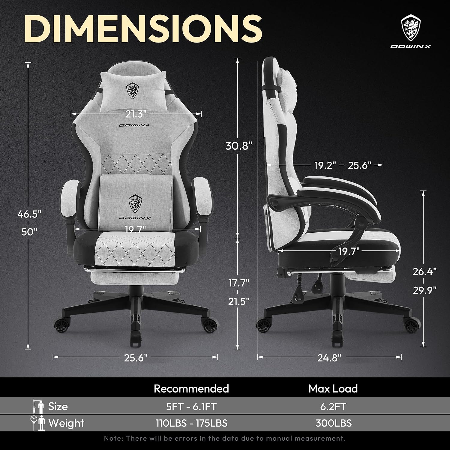 Dowinx Gaming Chair Fabric with Pocket Spring Cushion, High Back Ergonomic Computer Chair with Footrest for Adults, Massage Lumbar Support Swivel Game Chair for Office Gaming 300LBS, Black and Gray