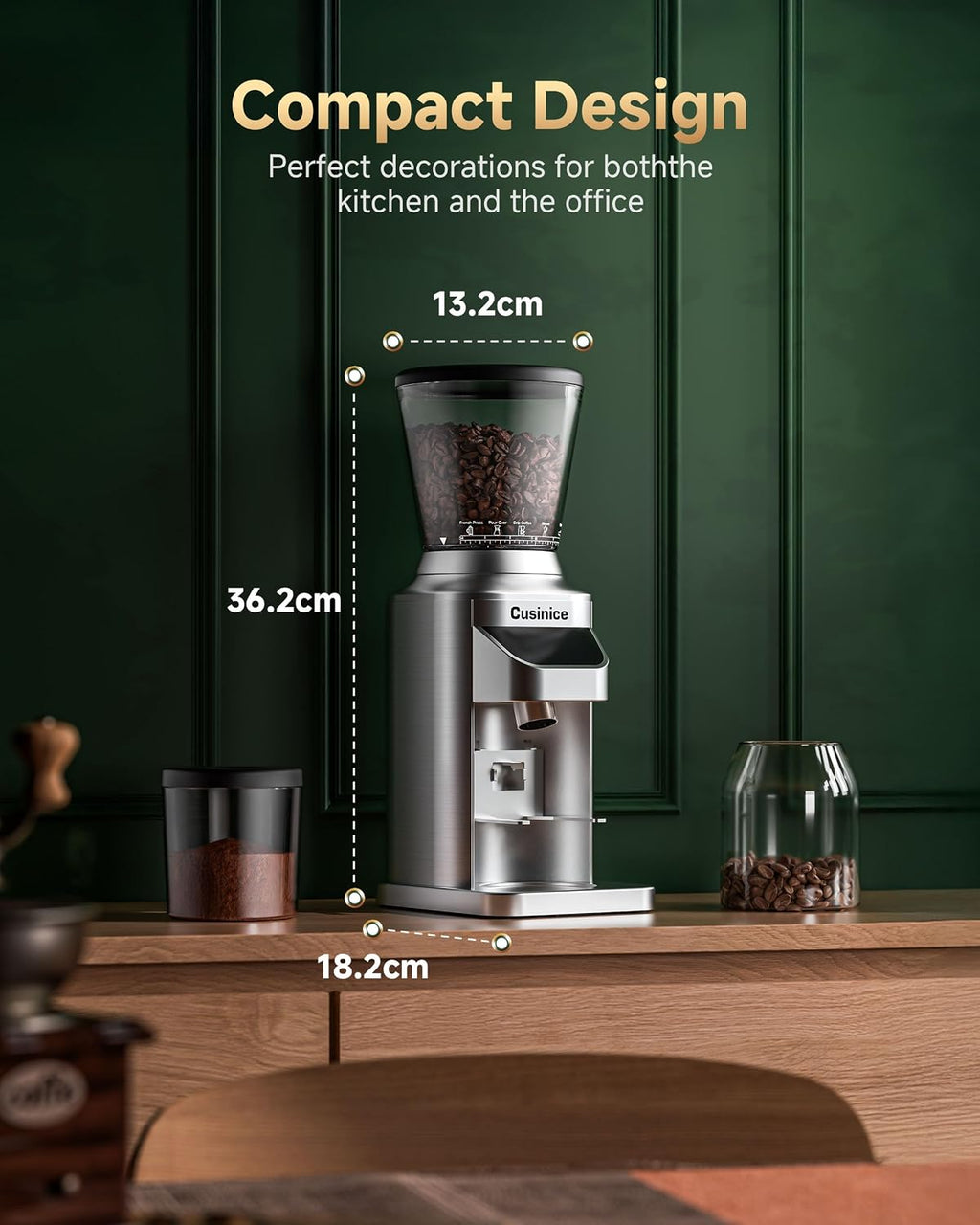 Espresso Coffee Grinder - 48 Precise Grind Settings, Anti-Static 40mm Stainless Steel Burr, 0.1s Electronic Timer, 11.3oz Bean Hopper, Conical Burr Coffee Grinder for Home Use Brushed Silver