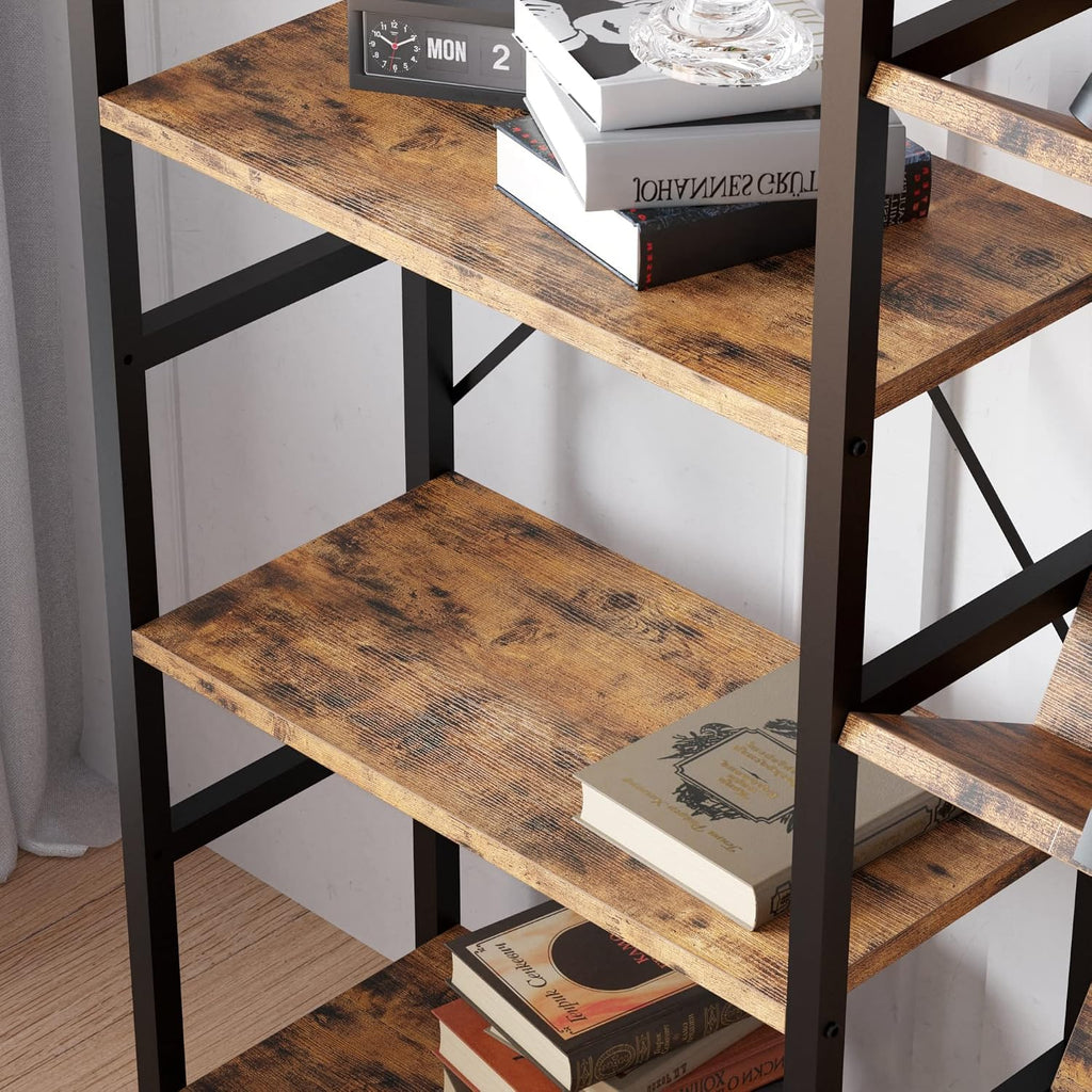 IRONCK Bookshelf, Bookshelves and Bookcases, Triple Wide 5 Tiers Book Shelf with Baffles, Industrial Bookshelf with Metal Frame for Living Room, Home Office