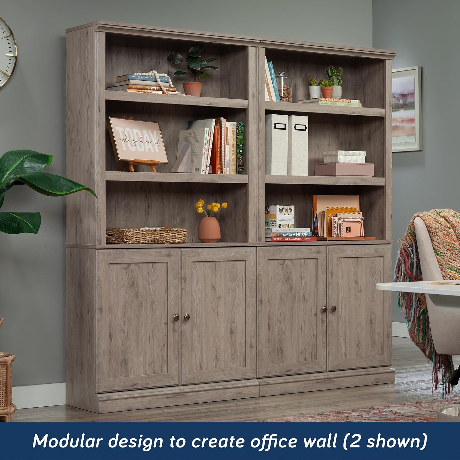Sauder Miscellaneous Storage 5-Shelf/Book Shelf 2-Door Bookcase, Laurel Oak Finish