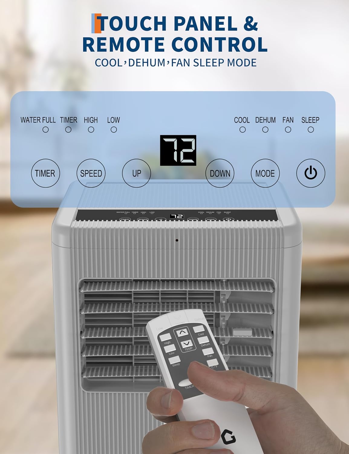 10,000 BTUs Portable Air Conditioner, Portable AC Unit 4 Modes with Cool, Fan, Dehumidifier, Sleep Mode, Cools up to 450 Sq. Ft, Full Set Installation Kit, for Bedrooms Offices Use, Black&Grey Cover