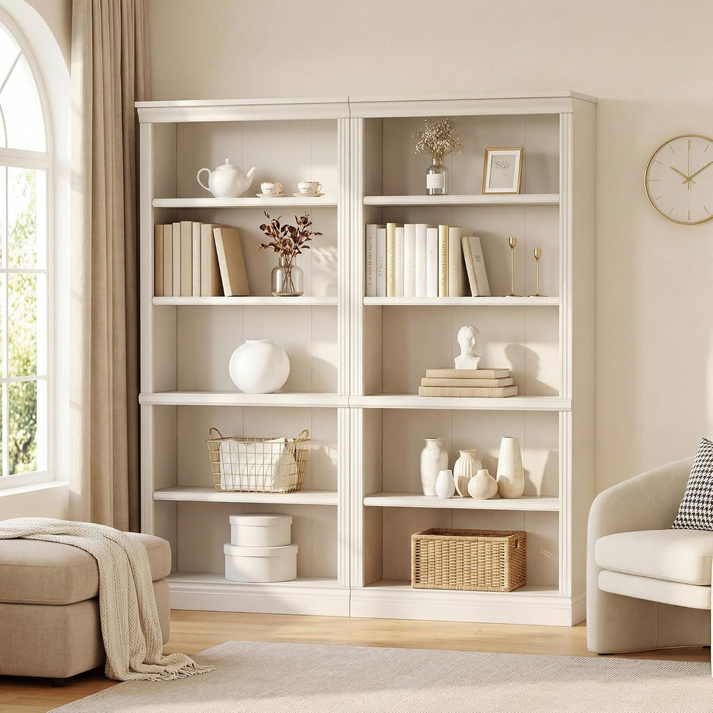 Furniwell Bookcase Bookshelves, 5-Shelf Tall Bookcase 71' Wood Open Display Floor Bookshelf, Large Storage Organizer for Library, Bedroom, Living Room, Set of 2 (White)