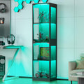 Grepatio Display Cabinet with Glass Doors, 4-Tier Display Case with RGB Lights, Glass Toy Display Cabinet for Collectible, Curio Cabinets Collectibles Display Shelf for Playroom, Living Room (Black)