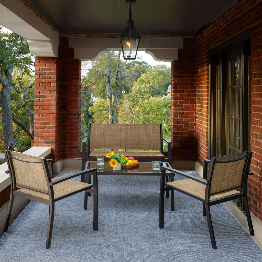 Devoko 4 Pieces Patio Furniture Set Outdoor Garden Patio Conversation Sets Poolside Lawn Chairs with Glass Coffee Table Porch Furniture (Yellow)